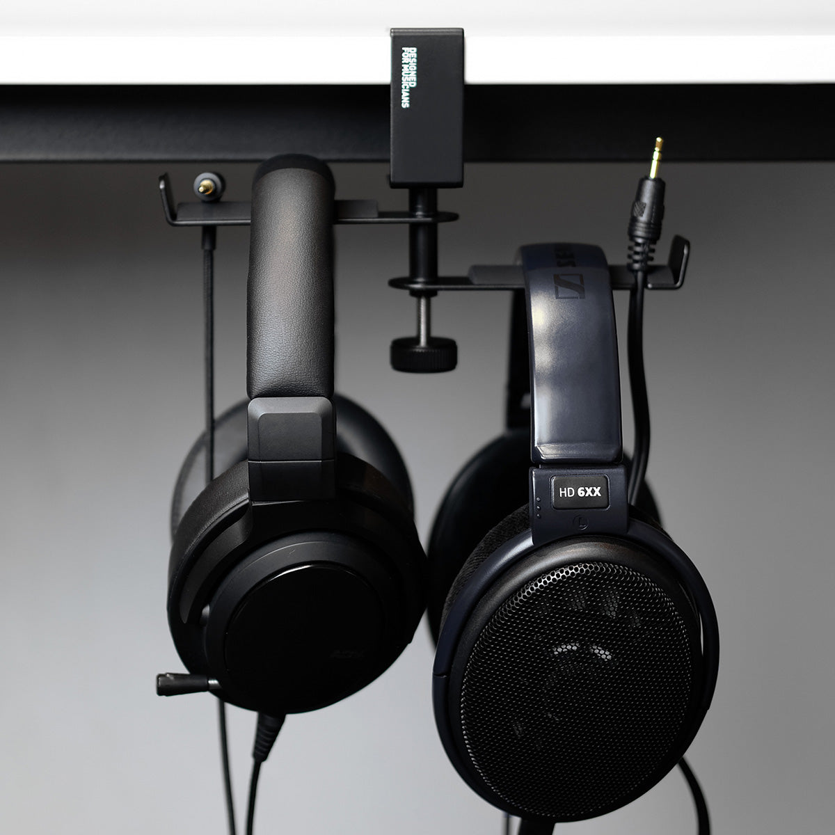 ADV. Dual Suspension Headphone Hanger Table Desk Mount Black #color_black